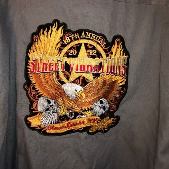 Biker st vibration button up gray biker collar shirt patch eagle 2012 18th READ - Picture 5 of 5